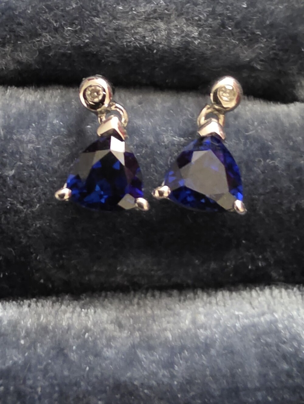 10k Sapphire, Diamond White Gold Earrings - Picture 2 of 11